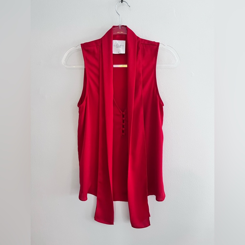 REVOLVE L’ACADEMIE Red Satin Neck Tie Sleeveless Blouse